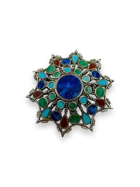 ART Mode Art Arthur Pepper Silver Tone Multi Color Brooch Vintage 1960s